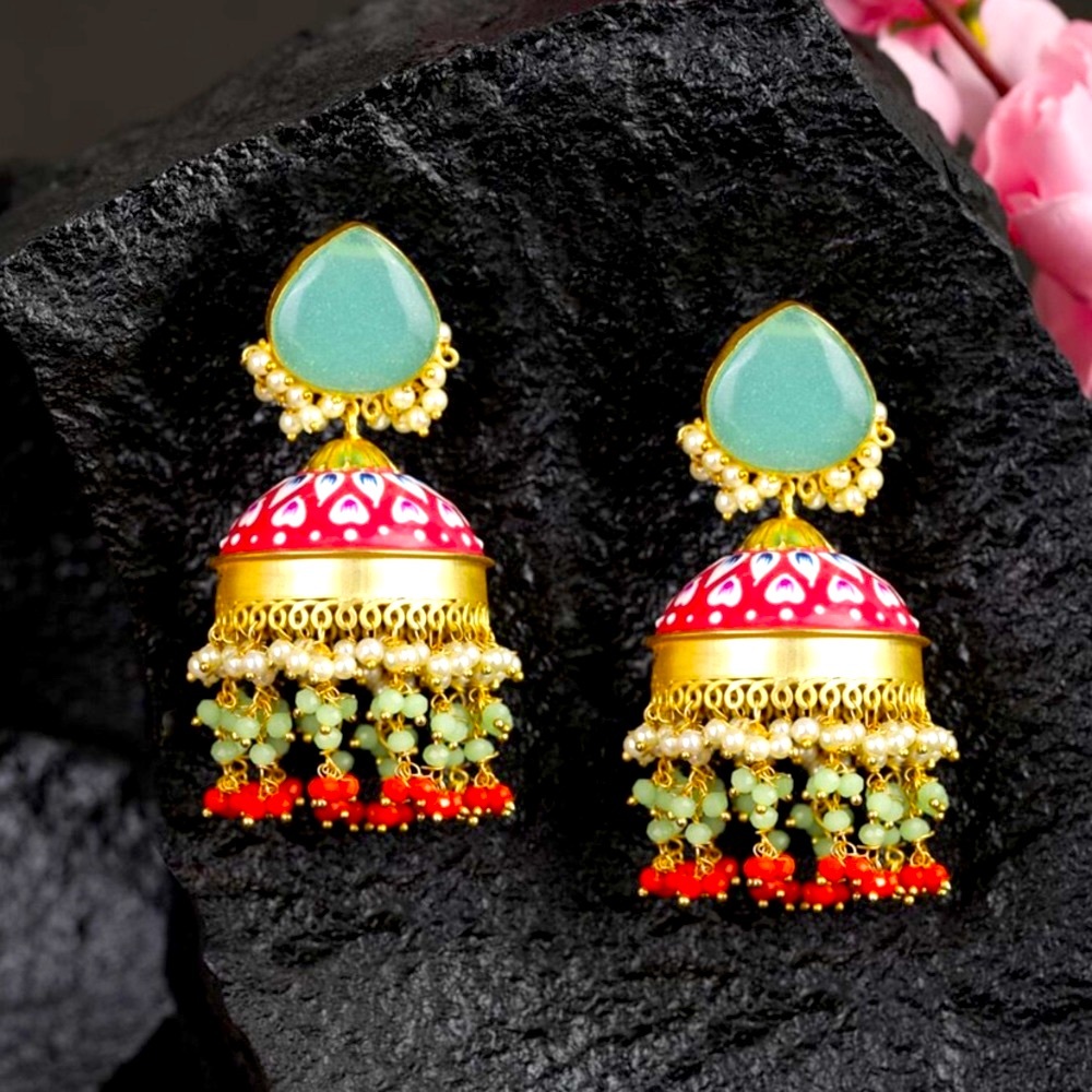 Indian Pakistani Afghani Boho Ethnic Drop Earrings hot pink Jhumka 💕